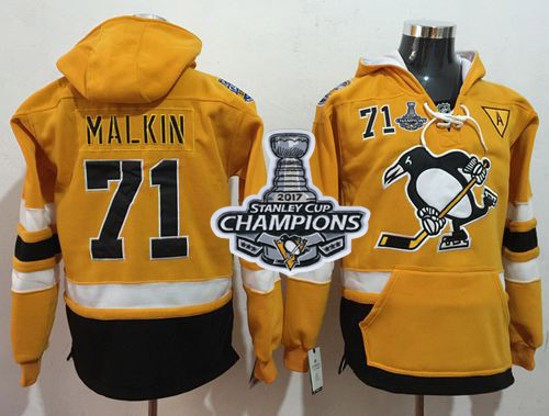 Penguins #71 Evgeni Malkin Gold Sawyer Hooded Sweatshirt Stadium Series Stanley Cup Finals Champions Stitched NHL Jersey